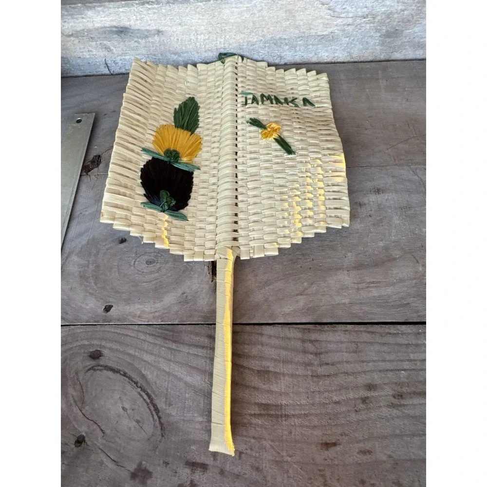 Old‎ Time Jamaican Hand Fan Souvenir Hand-made Straw Jamaican Decor